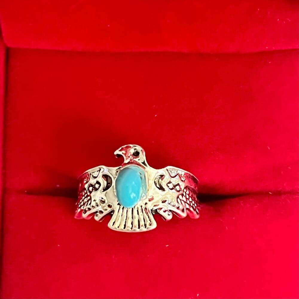 Navajo Turquoise Thunderbird Silver Ring Size 6